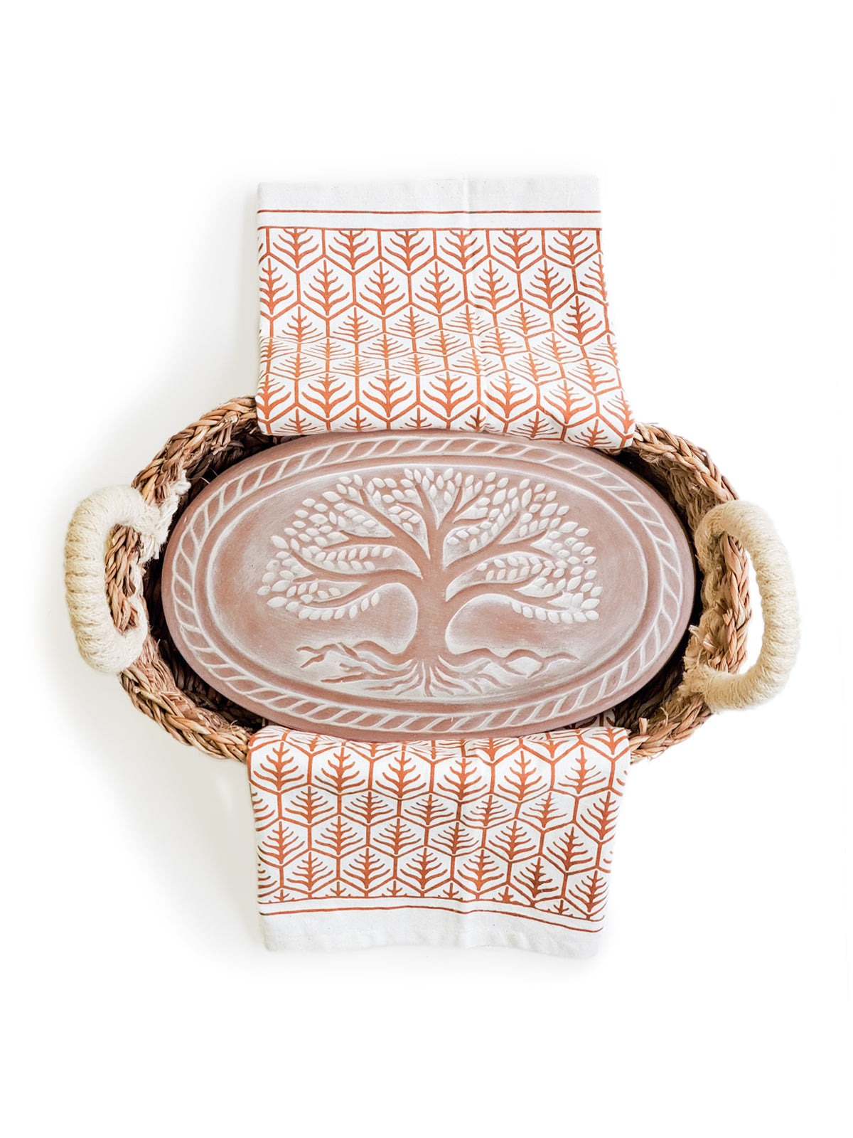 KORISSA: Bread Warmer & Basket Gift Set with Tea Towel - Tree of Life Oval