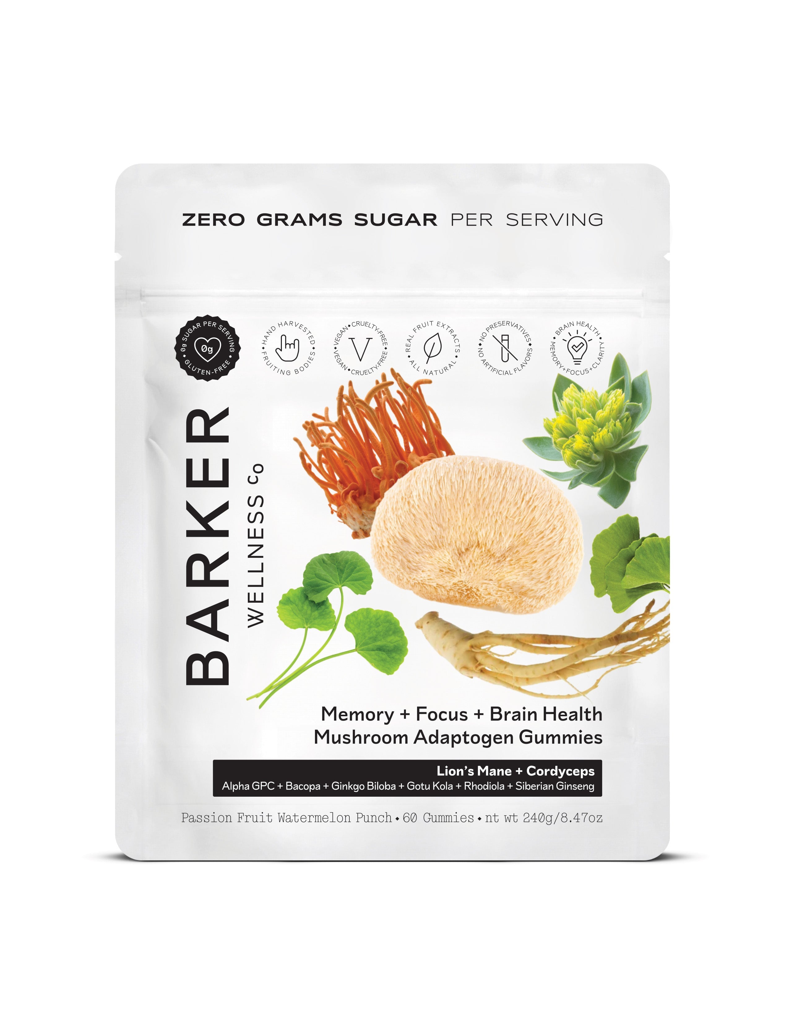 Barker Wellness: Mushroom Adaptogen Gummies - Focus/Brain Health
