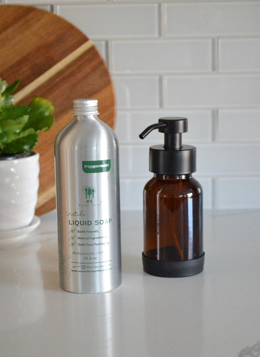 Amber Foaming Soap Pump + Castile Soap Bundle