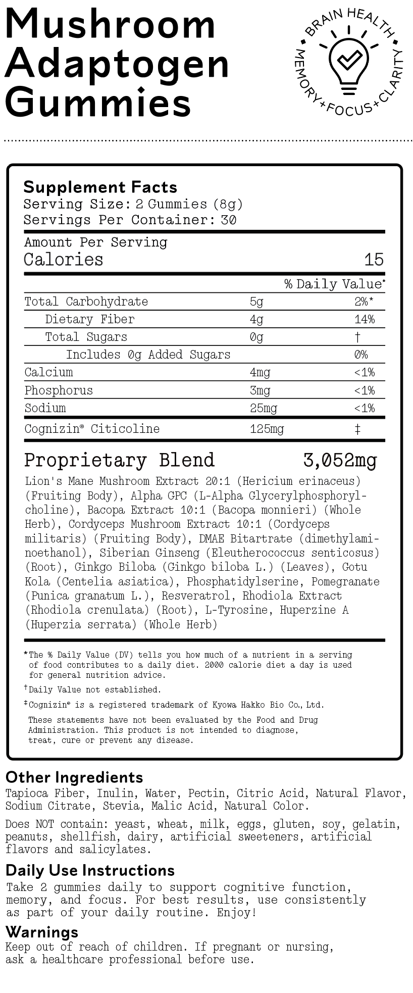 Barker Wellness: Mushroom Adaptogen Gummies - Focus/Brain Health