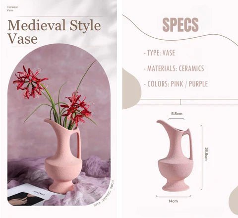 INSPECIAL HOME: Handmade Medieval Style Ceramic Decorative Flower Vase with Matte Finish